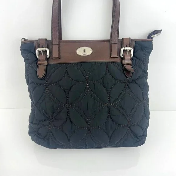 Fossil Key - Per Black  Quilted Nylon Handbag with Detachable Shoulder Strap - Picture 5 of 12